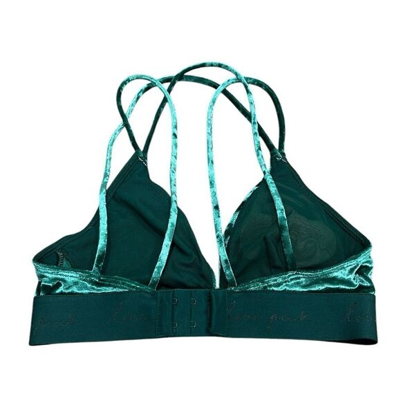 PINK Velvet Strappy Bralette | XS/XXS | Emerald Green | Trendy & Comfortable - Picture 7 of 7